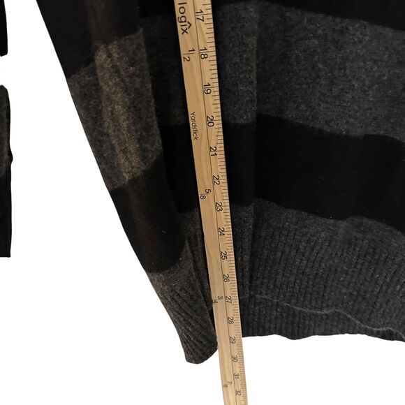 J. Crew Re-imagined Black and Grey Striped 100% Lambs Wool Pullover Sweater M - Picture 5 of 7